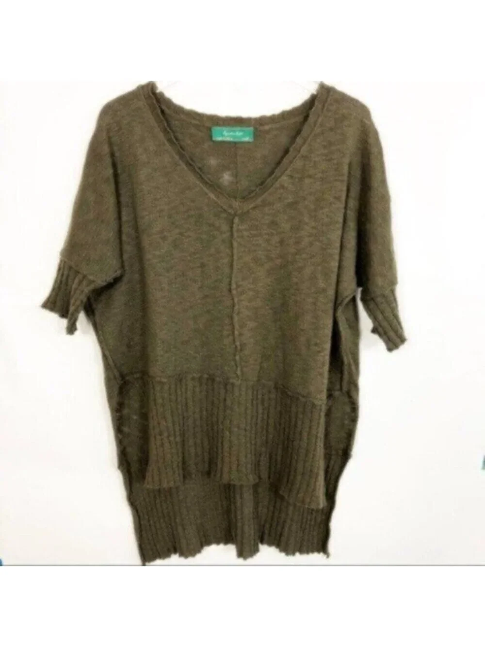 Signature 8 | Women's Green Slub Knit Hi Low Tunic Sweater Size Small